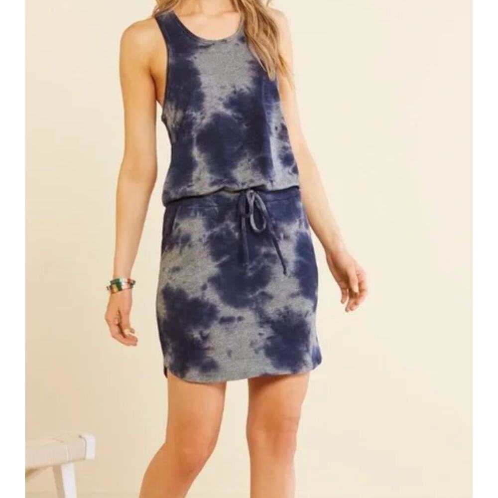 Sundry Size 4 / Large Racerback Tie Dye Tank Dress Blue Gray Waist Tie